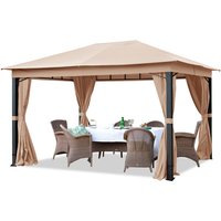 Gartenpavillon 3x4m alu premium ca. 220g/m² Dachplane wasserdicht Pavillon - 4 Seitenteile Gartenzelt taupe ca. 9x9 cm Profil von CARPASOL