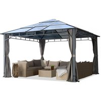 Gartenpavillon 4x4 m Polycarbonat Dach ca. 8 mm Pavillon 4 Seitenteile Partyzelt grau ca. 9x9 cm Profil von TOOLPORT