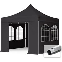 3x3 m Faltpavillon professional Alu 40mm, Seitenteile mit Sprossenfenstern, dunkelgrau - dunkelgrau von INTENT24