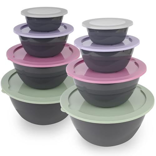 PROFUN Salatschüssel mit Deckel groß Schüssel Set mit Deckel Rührschüssel Plastikschüssel Frischhaltedosen Stapelbare Dosen 8er-pack von PROFUN