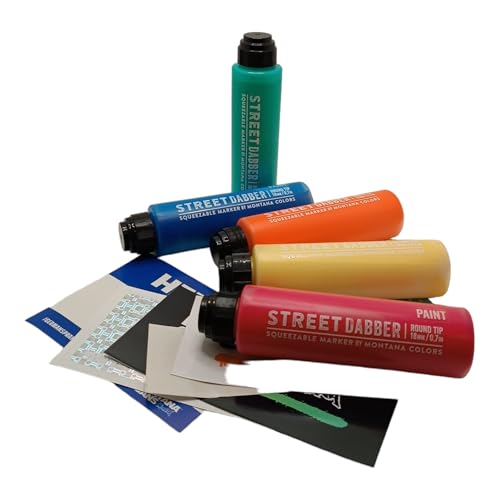PROGAL COLORS MTN Street Dabber Farbmarker mit runder Spitze, 90 ml, mehrfarbig, Spitze 18 mm, 5 x 90 ml + gratis Aufkleber von PROGAL COLORS