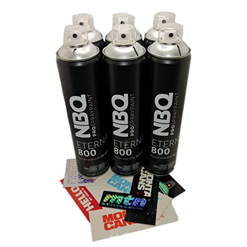 PROGAL COLORS NBQ ETERNAL SIX SILVER PACK - (6 x Silber 600 ml + Aufkleber) Silber matt mit hohem Trocknungsdruck, ideal für Handarbeiten und Dekorationen von PROGAL COLORS