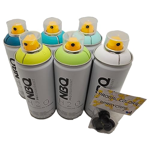 PROGAL COLORS NBQ Pro Sprühfarbe CLEAR WATER PACK (H2O 6 x 400 ml + 3 x Diffusor) Sprühfarbe auf Wasserbasis - geruchsarm - GRAFFITI MURALISME von PROGAL COLORS