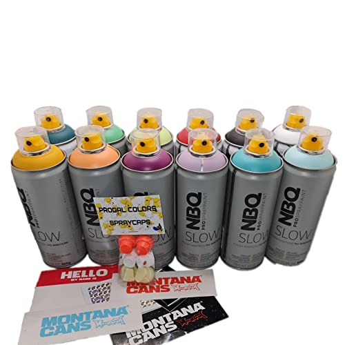 PROGAL COLORS NBQ Slow Big Cake Pack (12 x 400 ml Sprühfarbe + 6 x Diffusor/Ersatzkappe + Aufkleber) Sprühfarbe für verschiedene Oberflächen, Niederdruck, mattes Finish von PROGAL COLORS