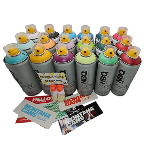 PROGAL COLORS NBQ Slow Master Cake Pack (18 x 400 ml Sprühfarbe + 6 x Diffusor/Ersatzkappe + Aufkleber) Sprühfarbe für verschiedene Oberflächen, Niederdruck, mattes Finish von PROGAL COLORS