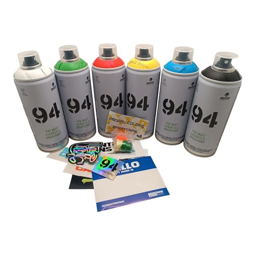 PROGAL COLORS Set Montana 9 4 Montana Spraydosen Streetart Matt Graffiti Dosen 6 x 400 ml Set enthält ein Geschenk von Aufklebern + 3 Ersatz-Diffusoren von PROGAL COLORS