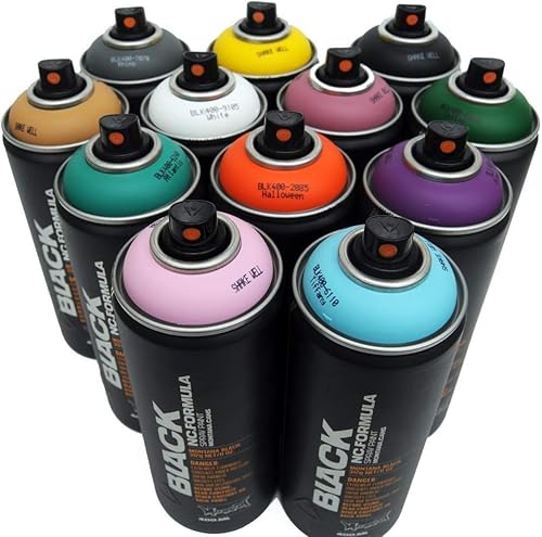 PROGAL COLORS Set mit farben Montana Black – Spraydose Black 400 ml – schnelltrocknend – hervorragende Deckkraft – Haltbarkeit der Farben – Graffiti-Kit - (PUNCH POWER + 15x DÜSEN) von PROGAL COLORS
