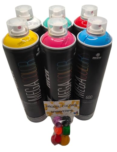 Sprayfarben-Set 6 x 600 ml Mega Colors + 6 Düsen von PROGAL COLORS