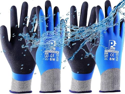 PROGANDA 2 Paar Wasserdichte Arbeitshandschuhe Gartenhandschuhe Schutzhandschuhe, Double Latex beschichtet handschuhe für Garten Hof im Freien arbeiten von PROGANDA