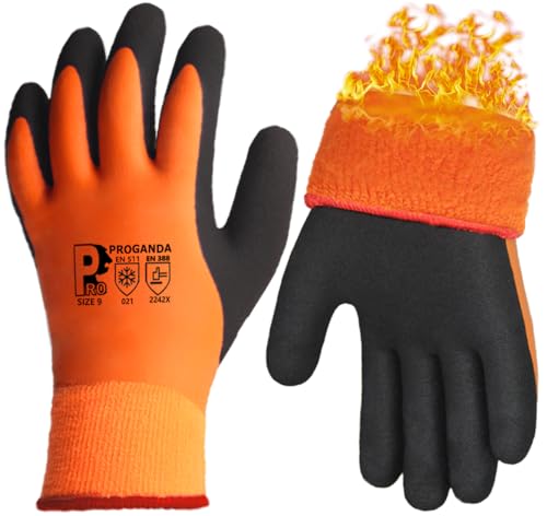 PROGANDA Wasserdichte Winter-Arbeitshandschuhe Überlegene Griffbeschichtung Thermofutter Isoliert Warm für Outdoor Kaltes Wetter Eis Schnee Garten Auto Medium Griffig, wasserdicht und thermisch dark von PROGANDA
