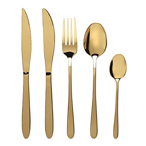 Progress BW09648EU Refine 20-teiliges Besteck-Set, Gold Beschichtet Edelstahl essbesteck set, set 4 personen cutlery set, Enthält 4 Messer, 4 Steakmesser, 4 Gabeln, 4 Esslöffel, 4 Teelöffel von PROGRESS