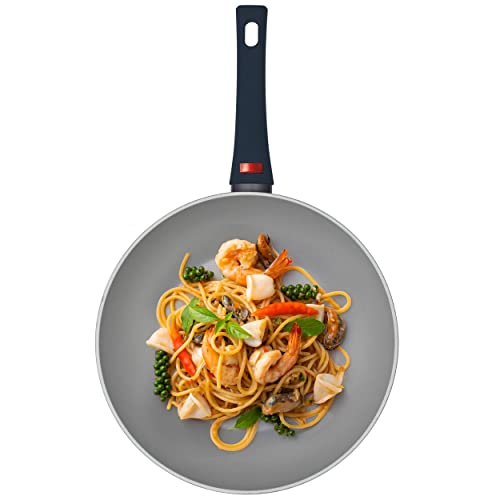 Progress BW10832EU7 Thermo handle Collection 28 cm Wok-Pfanne, BPA-Frei, antihaft, für alle Kochfelder, einfache Reinigung, Griff mit Farbwechsel zum Vorheizen, geschmiedetes Aluminium, tiefer Wok von PROGRESS