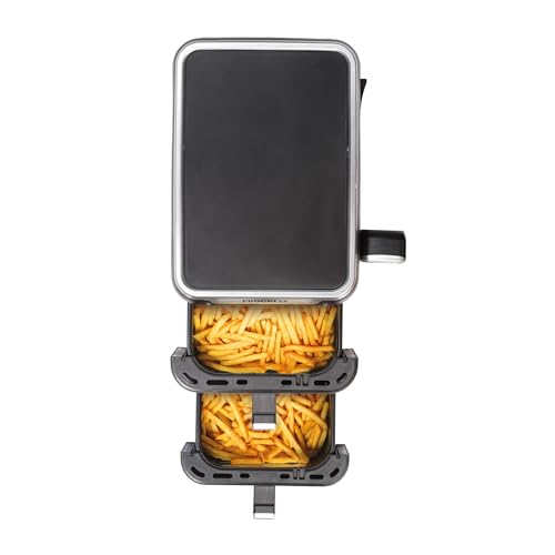 Progress Dual Tier Heißluftfritteuse - Vertikale Doppelschublade, Durchsichtsfenster, 4 Ebenen kochen, 9L Kapazität, 2 x 4.5L Körbe, Platzsparend, 12 Kochfunktionen, Sync & Match, PFAS-frei von PROGRESS