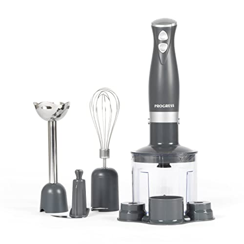 Progress EK2827PGRYPMDIRDG Shimmer 3 In 1 Blender Set, Hand Held Whisking, Blending & Chopping Functions, 2 Speed Settings, Stainless Steel Blades, 500 ml Chopping Bowl, 350 W, Dark Grey von PROGRESS