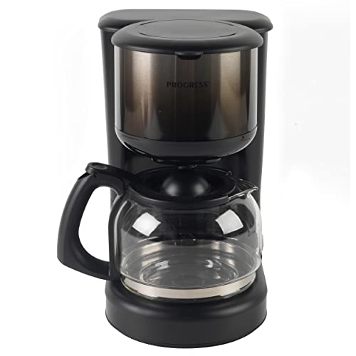 Progress EK4068PBLK-VDE Ombre Kaffeemaschine - mit Glaskanne und herausnehmbarem Filtereinsatz, für bis zu 10 Tassen, 1,25 l, Tropfschutz- und Warmhaltefunktion, 870 W, schwarz von PROGRESS