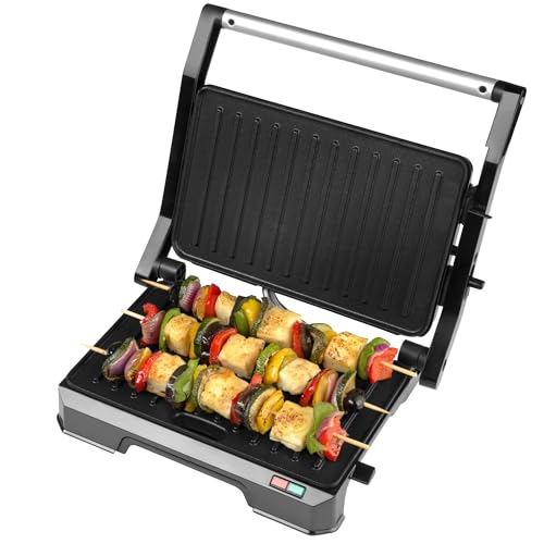 Progress EK5854P 2-in-1-Gesundheitsgrill - Panini-Presse, elektrischer Grill mit Antihaft-Platten, öffnet sich bis zu 180° für das duale Kochen, abnehmbarer Tropfbehälter, einfach zu reinigen, 850W von PROGRESS