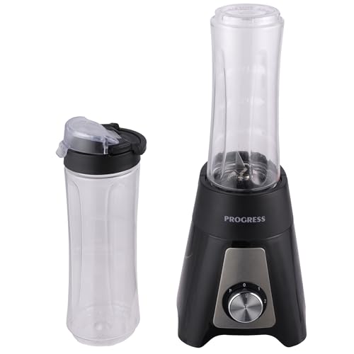 Progress EK5883PVDE Kompakter Mixer – Elektrischer Smoothie-Maker, 600 ml Fassungsvermögen, 2 Geschwindigkeitsstufen mit Pulsfunktion, enthält 2 tragbare Sportflaschen, Easy-Drink-Deckel, 400W von PROGRESS