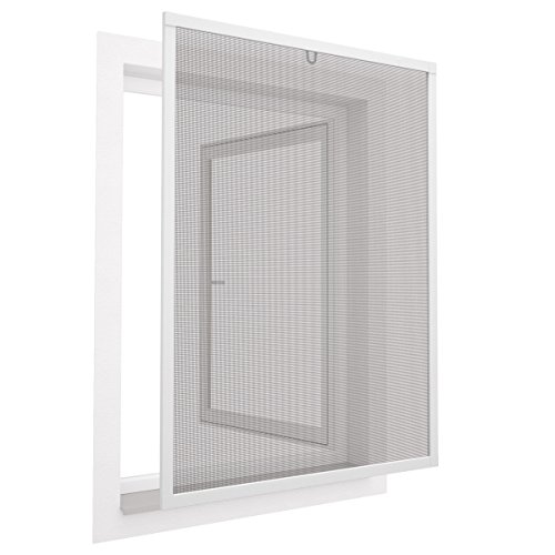 Insektenschutz Fenster Comfort 100x120 cm mit Alurahmen in Weiß - Fliegengitter aus Fiberglas - kürzbarer Spannrahmen ohne Bohren & Schrauben mit Dichtungsbürste von PROHEIM