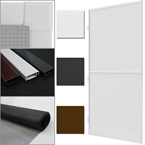 PROHEIM Insektenschutz-Tür Comfort 100 x 215 cm Alu-Rahmen + Fliegengitter sind kürzbar Premium Fliegenschutz: Dichtungsbürste Schließmechanismus Mittelsprosse Trittblech, Farbe:Weiß von PROHEIM