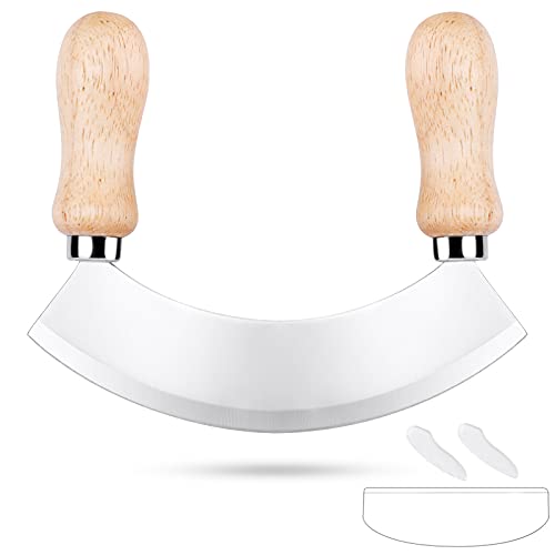 PROKITCHNE Wiegemesser, Kräutermesser mit 1 klinge aus Edelstahl, Pizzaschneider mit Holzgrif zum Zerkleinern von Kräutern & Gewürzen von PROKITCHEN