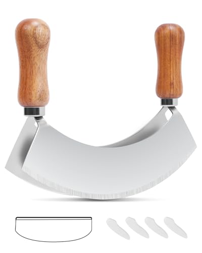 PROKITCHNE Wiegemesser Zweischneidig 17,3 cm, Kräuterschneider aus Edelstahl, Pizzamesser mit Holzgrif zum Zerkleinern von Kräutern & Gewürzen PROKITCHNE Wiegemesser Zweischneidig 17,3 cm, Kräuterschneider aus Edelstahl, Pizzamesser mit Holzgrif zum Zerkleinern von Kräutern & Gewürzen von PROKITCHEN
