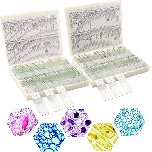 Prolee 200 Mikroskop-Objektträger-Set, 100 Pflanzen und 100 Tiertaschentücher inklusive Etiketten und Etui für die biologische wissenschaftliche Bildung, von PROLEE