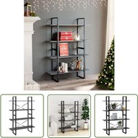 The Living Store Bücherregal 4 Böden Grau 100x30x140 cm Massivholz Kiefer - Bücherregal - Regal - Holzmöbel - Industrielles Design - Massivholzmöbel von JINLEFU
