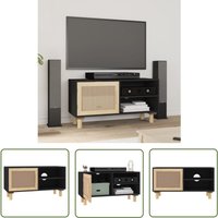 Prolenta Premium - The Living Store TV-Schrank Schwarz 80x30x40 cm Massivholz Kiefer Natur-Rattan - TV-Schrank - Fernsehtisch - Wohnzimmermöbel von PROLENTA PREMIUM