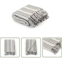 Prolenta Premium - The Living Store Überwurf Baumwolle Streifen 160x210 cm Grau und Weiß - Baumwollüberwurf - Decke Grau Weiß - Kuscheldecke von PROLENTA PREMIUM
