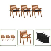 The Living Store Garten-Essstühle mit Kissen 3 Stk. Massivholz Akazie - Gartensessel - Holzsessel - Esszimmerstühle - Gartenmöbeln - Outdoor Möbel von PROLENTA PREMIUM