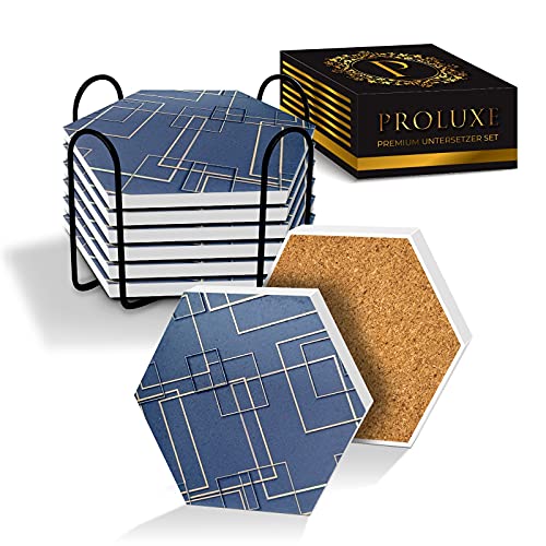 PROLUXE® Untersetzer für Gläser Dunkel-Musteroptik 6tlg. - Premium Qualität Glasuntersetzer 6er Set aus hochwertigem Keramik & rutschfester Kork Unterseite Tassenuntersetzer Getränkeuntersetzer Modern von PROLUXE