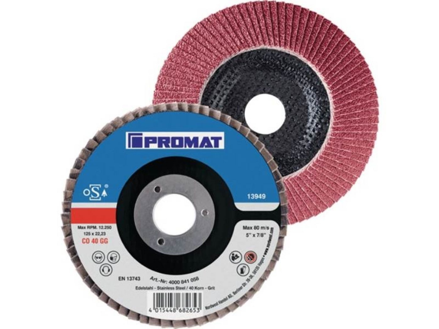 PROMAT Fächerscheibe 10er Pack PROMAT Fächerscheibe D. 115 mm Körnung 40 gekröpft INOX PROMAT Fächerscheibe 10er Pack PROMAT Fächerscheibe D. 115 mm Körnung 40 gekröpft INOX von PROMAT