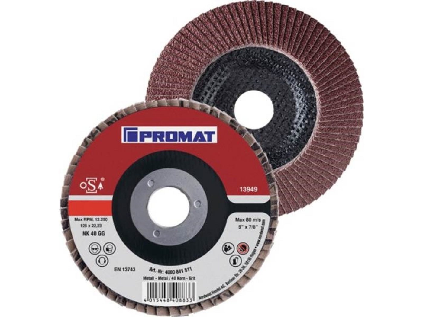 PROMAT Fächerscheibe 10er Pack Fächerscheibe D.115mm K.40 kon.Stahl/Holz NK PROMAT Normalk von PROMAT