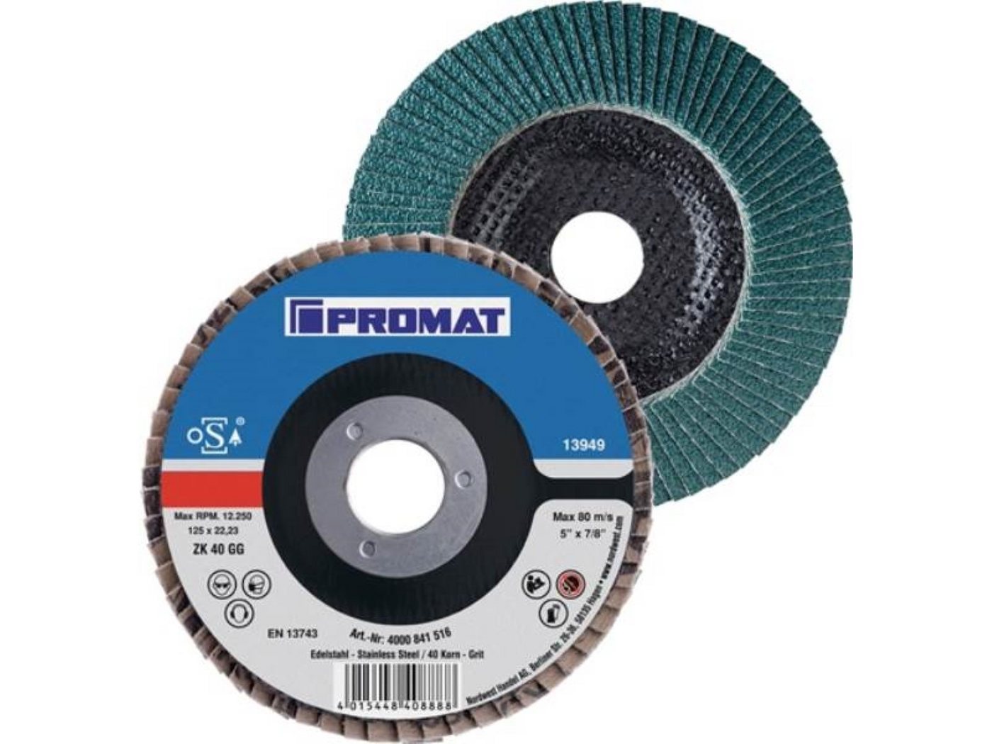 PROMAT Fächerscheibe 10er Pack PROMAT Fächerscheibe D. 125 mm Körnung 40 gekröpft INO PROMAT Fächerscheibe 10er Pack PROMAT Fächerscheibe D. 125 mm Körnung 40 gekröpft INO von PROMAT