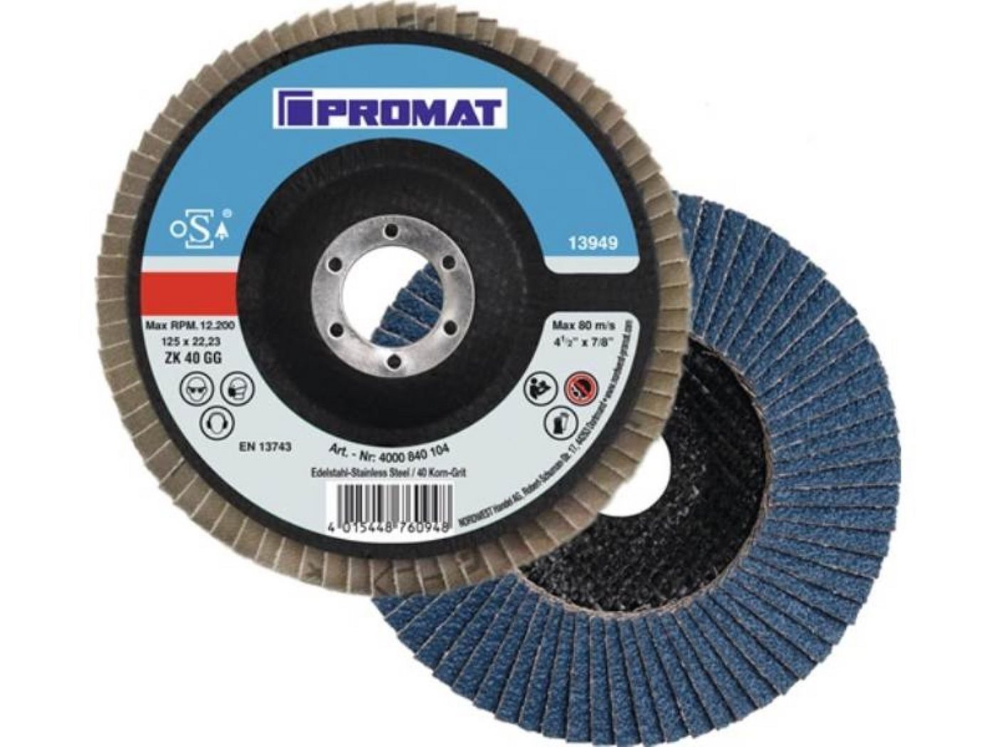 PROMAT Fächerscheibe 10er Pack PROMAT Fächerscheibe D. 125 mm Körnung 40 gekröpft Stah PROMAT Fächerscheibe 10er Pack PROMAT Fächerscheibe D. 125 mm Körnung 40 gekröpft Stah von PROMAT