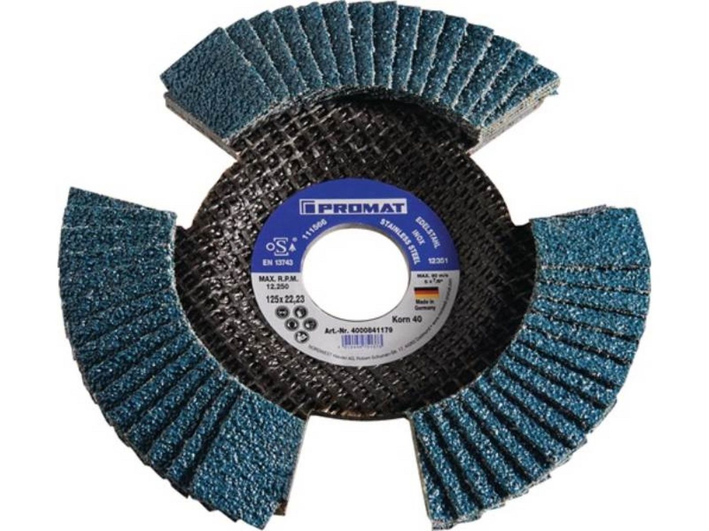 PROMAT Fächerscheibe 10er Pack PROMAT Fächerscheibe D. 125 mm Körnung 80 gewölbt INOX PROMAT Fächerscheibe 10er Pack PROMAT Fächerscheibe D. 125 mm Körnung 80 gewölbt INOX von PROMAT