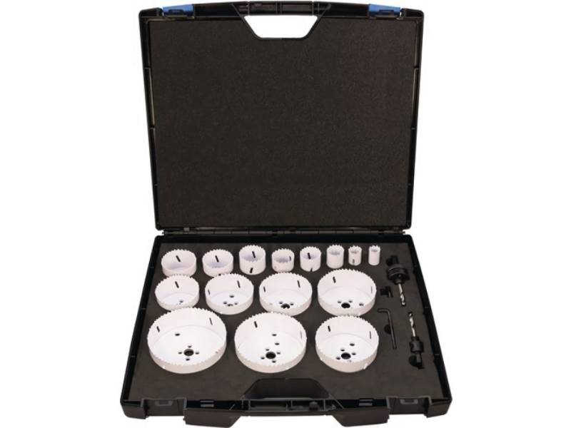 PROMAT Lochsäge Lochsägensatz 17-tlg.19-114mm Schnitt-T.38mm Bi-Metall PROMAT Bi-Metall · 4/6-Kombizahn · zum Schneiden von Löchern in unlegierte Stähle, Aluminium, Guss, Kupfer, Bronze, Holz und Kunststoffen · Schnitttiefe 38 mm · speziell für Elektriker · Inhalt: je 1 von PROMAT