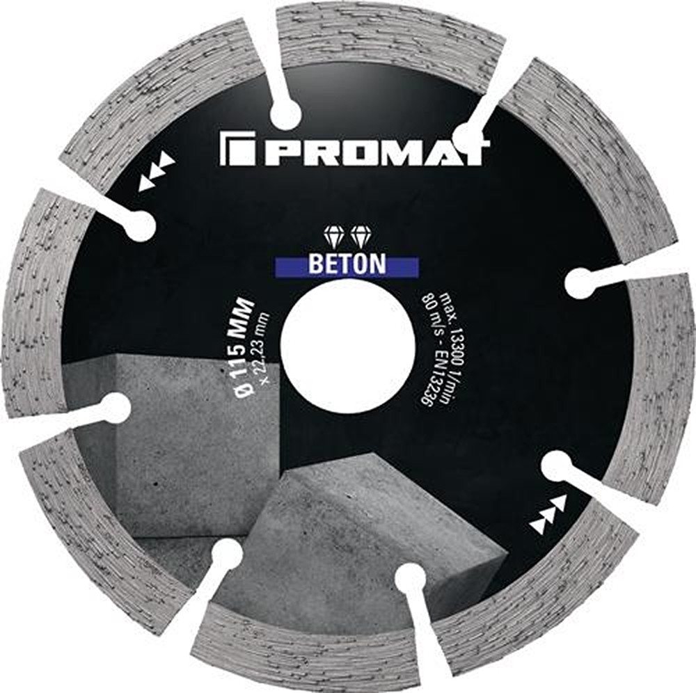 PROMAT Trennscheibe PROMAT Diamanttrennscheibe BETON Ø 115 mm Bohrung 22,23 mm Segmentbr PROMAT Trennscheibe PROMAT Diamanttrennscheibe BETON Ø 115 mm Bohrung 22,23 mm Segmentbr von PROMAT