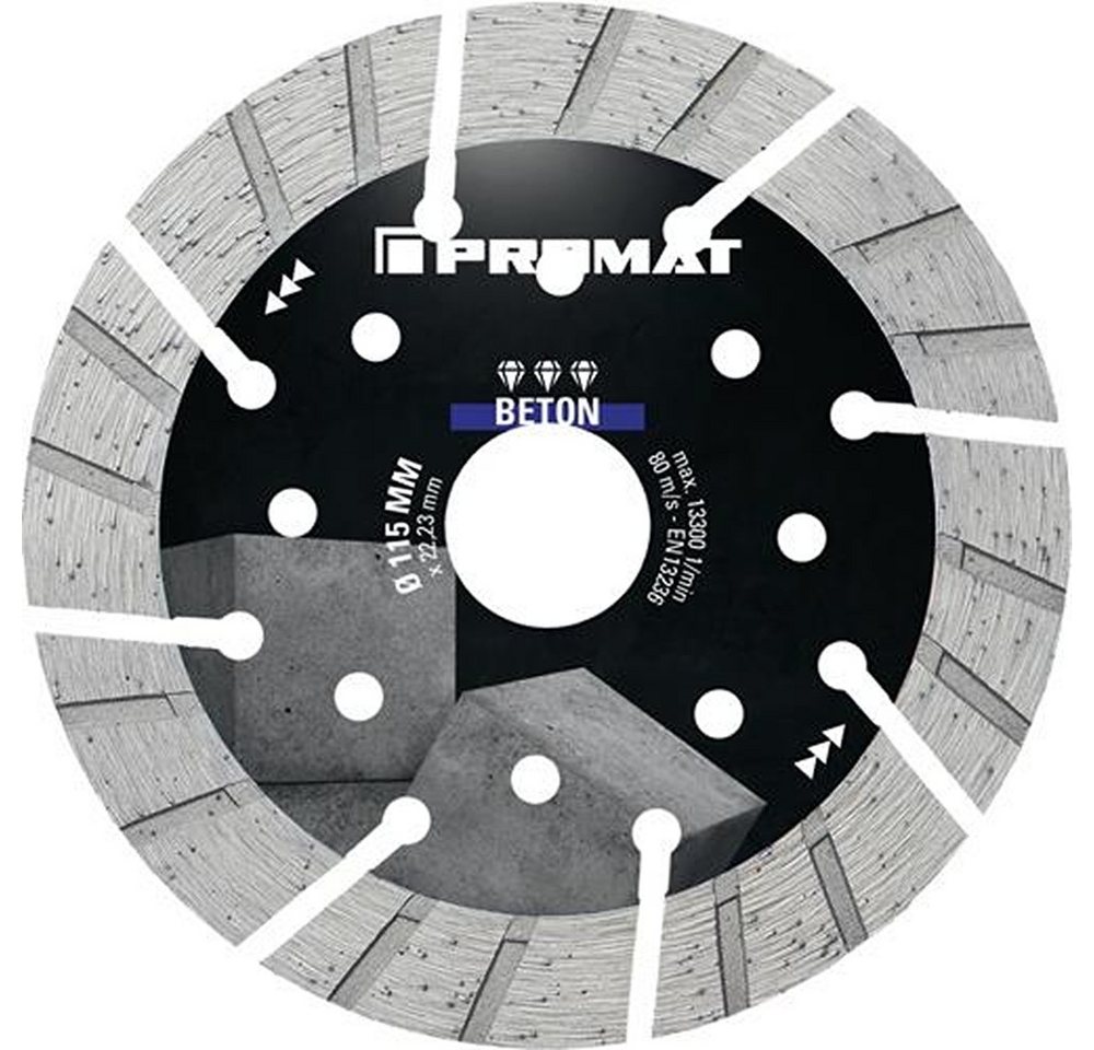 PROMAT Trennscheibe PROMAT Diamanttrennscheibe BETON PRO Ø 115 mm Bohrung 22,23 mm Segme PROMAT Trennscheibe PROMAT Diamanttrennscheibe BETON PRO Ø 115 mm Bohrung 22,23 mm Segme von PROMAT