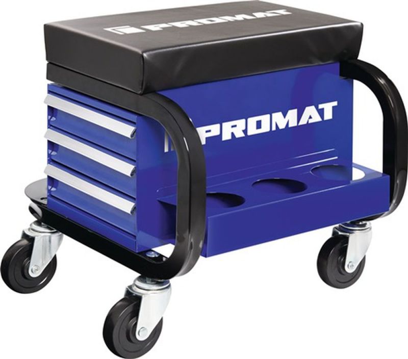 PROMAT Werkstattrollsitz (mit Rollen und Ablage / Lederpolster blau/schwarz) - 4000871041 von PROMAT