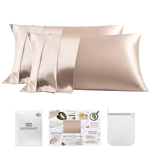PROMEED 23 Momme Silk Pillowcase 2 Pack, 100% 3rd Gen Grade 6+ Maulberry Silk Pillow Cases for Women Hair Set of 2, Cooling Pillow Cases for Hot Sleepers von PROMEED