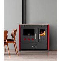 Prometey - Holzherd mit Keramikplatte – 9,5 kW – Seitenteile rot lackiert, modernes Design und Rauchrohr links – Energieklasse a von PROMETEY