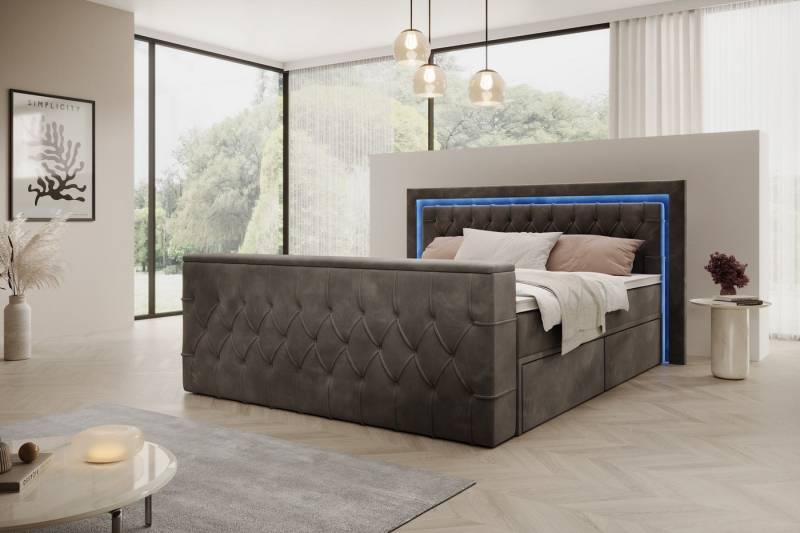 PROMETO Möbel Boxspringbett Doppelbett mit Matratze, Schubladen TV-Lift LED Beleuchtung, inkl. 7-Zonen-Taschenfederkernmatratze, TV-Lift im Fußteil, Topper PROMETO Möbel Boxspringbett Doppelbett mit Matratze, Schubladen TV-Lift LED Beleuchtung, inkl. 7-Zonen-Taschenfederkernmatratze, TV-Lift im Fußteil, Topper von PROMETO Möbel