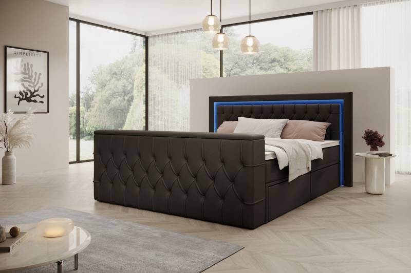 PROMETO Möbel Boxspringbett Doppelbett mit Matratze, Schubladen TV-Lift LED Beleuchtung, inkl. 7-Zonen-Taschenfederkernmatratze, TV-Lift im Fußteil, Topper PROMETO Möbel Boxspringbett Doppelbett mit Matratze, Schubladen TV-Lift LED Beleuchtung, inkl. 7-Zonen-Taschenfederkernmatratze, TV-Lift im Fußteil, Topper von PROMETO Möbel