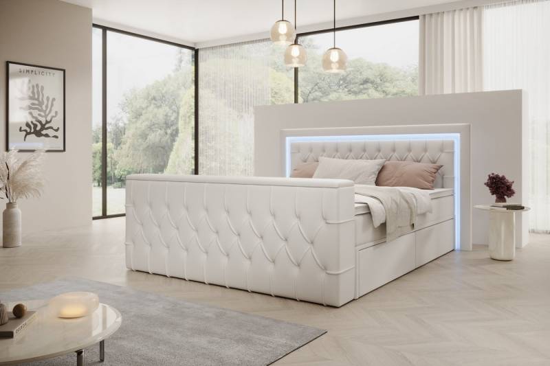 PROMETO Möbel Boxspringbett Doppelbett mit Matratze, Schubladen TV-Lift LED Beleuchtung, inkl. 7-Zonen-Taschenfederkernmatratze, TV-Lift im Fußteil, Topper PROMETO Möbel Boxspringbett Doppelbett mit Matratze, Schubladen TV-Lift LED Beleuchtung, inkl. 7-Zonen-Taschenfederkernmatratze, TV-Lift im Fußteil, Topper von PROMETO Möbel