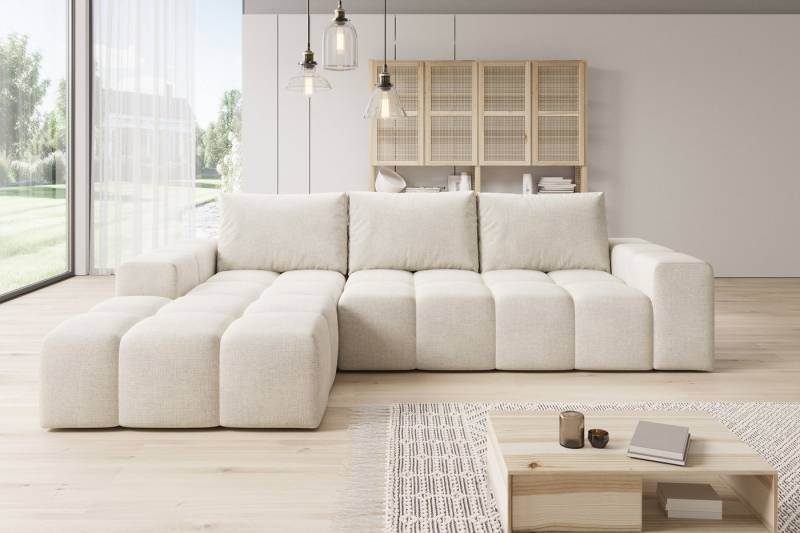PROMETO Möbel Ecksofa Cento Couch L-Form,Sofa Links/Rechts Teddy-Bouclé-Stoff oder Webstoff von PROMETO Möbel