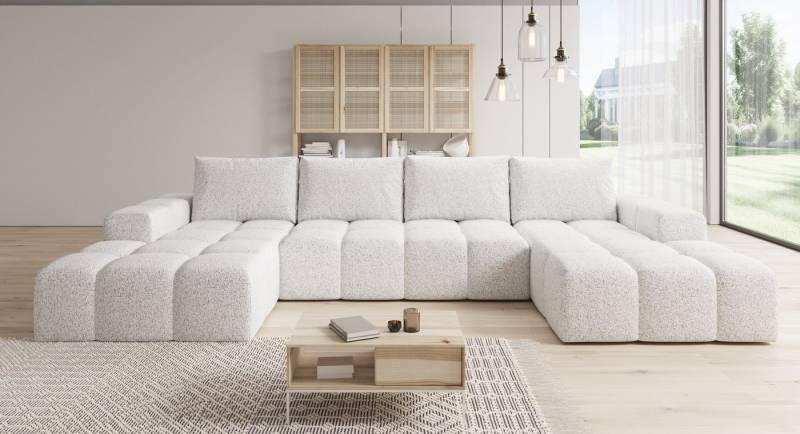 PROMETO Möbel Ecksofa Couch U-Form, Sofa U-Form Teddy-Bouclé, WebStoff -Cento von PROMETO Möbel