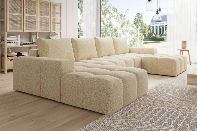 PROMETO Möbel Ecksofa Couch U-Form, Sofa U-Form Teddy-Bouclé, WebStoff -Cento von PROMETO Möbel