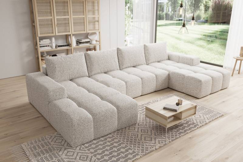 PROMETO Möbel Ecksofa Couch U-Form, Sofa U-Form Teddy-Bouclé, WebStoff -Cento von PROMETO Möbel