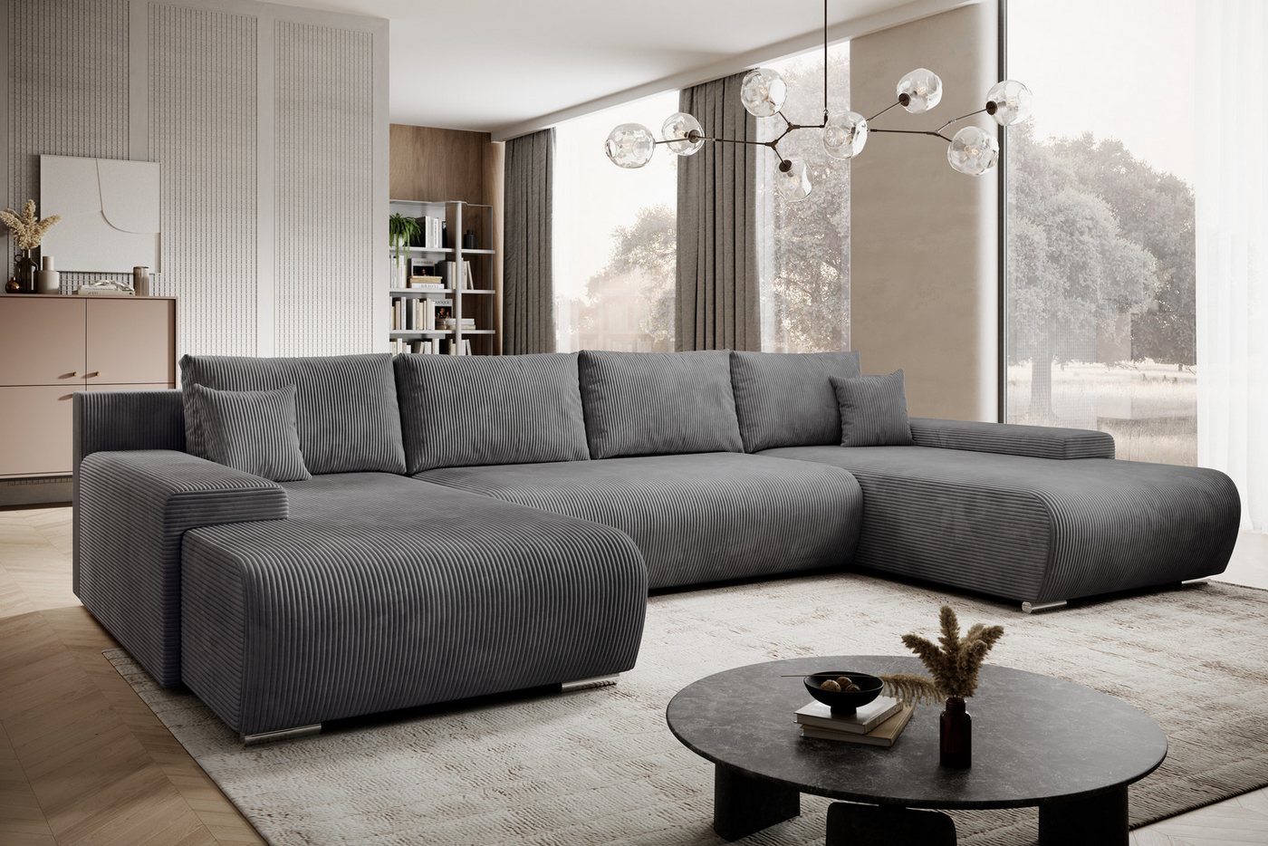 PROMETO Möbel Ecksofa Credo Ecksofa U-Form, mit Schlaffunktion und Bettkasten, U-Form Couch von PROMETO Möbel